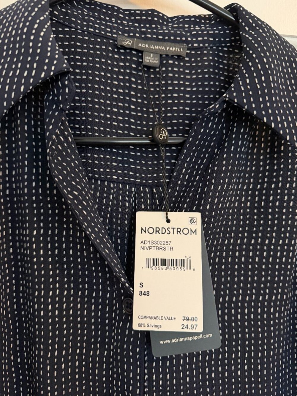 Nordstrom Adrienna Pappell Button up Short Sleeve Shirt Blue White NWT